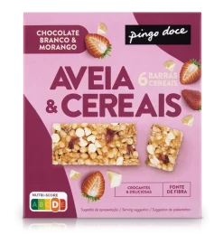 Barras de Aveia e Cereais com Chocolate Branco e Morango