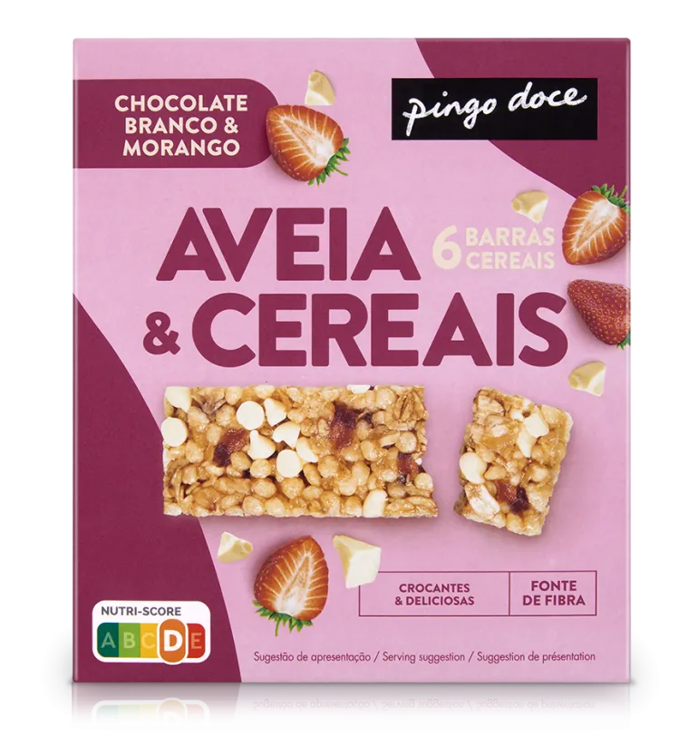 Barras de Aveia e Cereais com Chocolate Branco e Morango