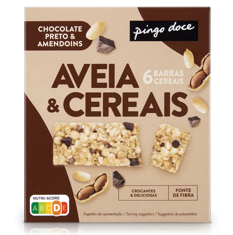 Barras de Aveia e Cereais com Chocolate Preto e Amendoins