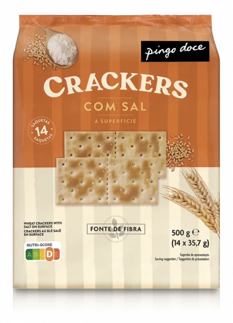 Bolachas Crackers com Sal na Superfície