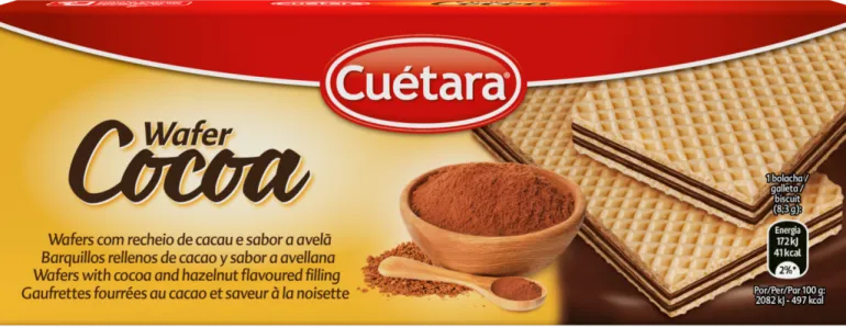 Bolachas Wafers com Recheio de Cacau e Avelã