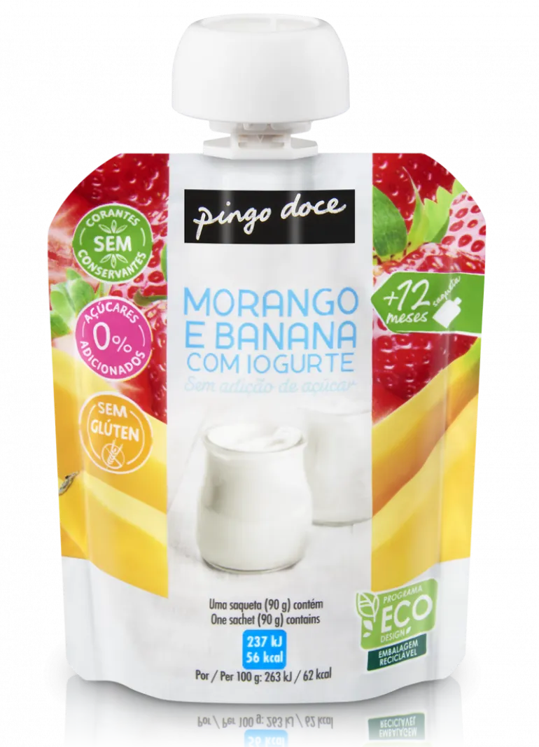 Bolsa de Fruta Morango e Banana com Iogurte