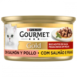 Comida Húmida para Gato Gold Pedacinhos em Molho Salmão e Frango