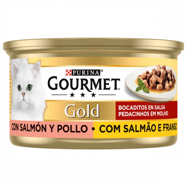 Comida Húmida para Gato Gold Pedacinhos em Molho Salmão e Frango