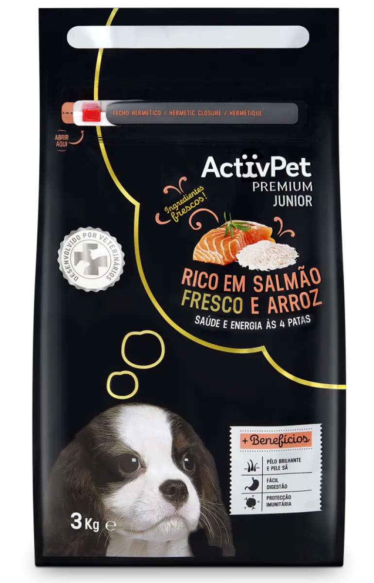 Comida Seca para Cão Júnior Premium com Salmão e Arroz