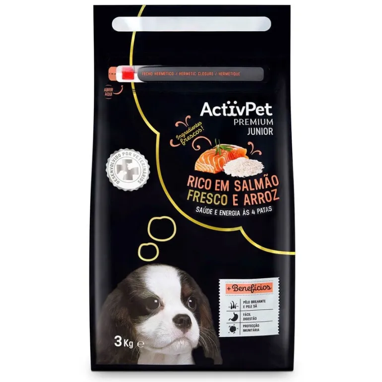 Comida Seca para Cão Júnior Premium com Salmão e Arroz