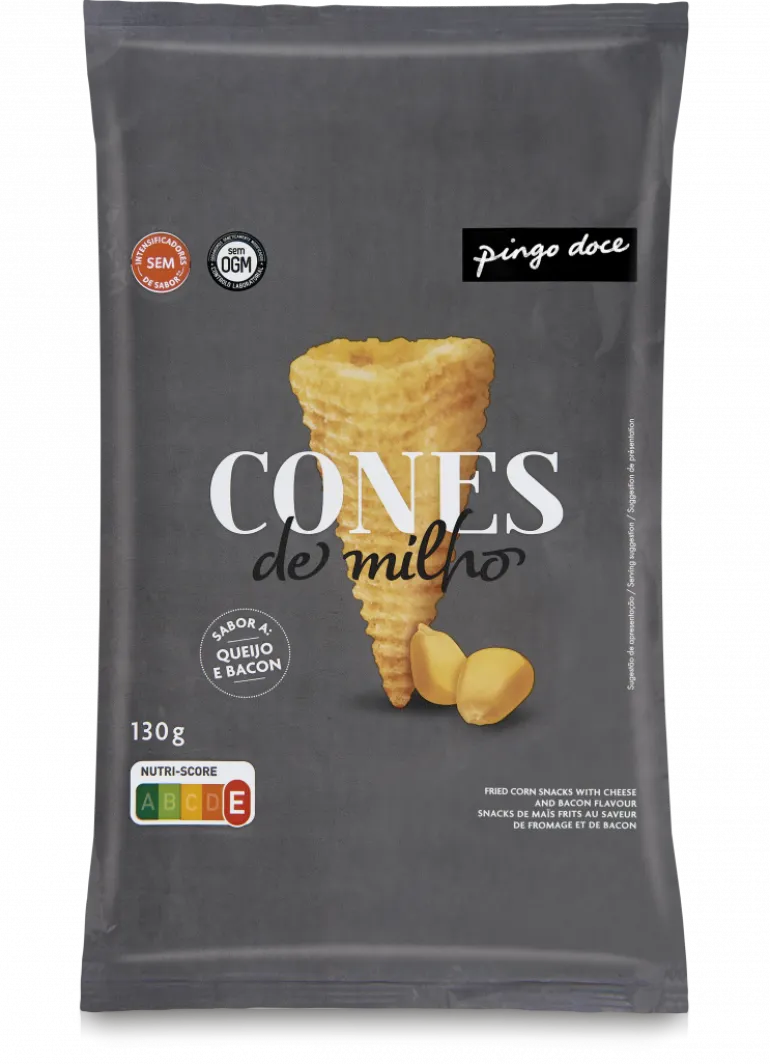 Cones de Milho Sabor Queijo e Bacon