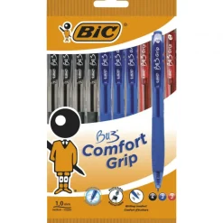 Esferográficas BU3 Grip de Tinta Azul, Vermelha e Preta