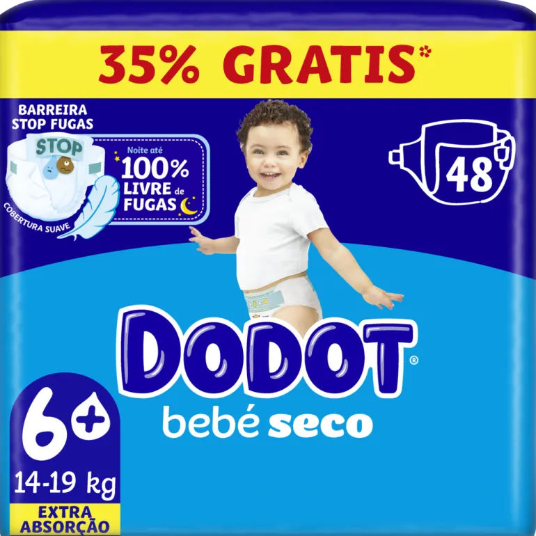 Fraldas Bebé Seco T6+ 14-19kg 35% Grátis