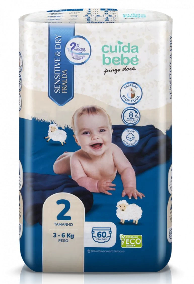 Fraldas Sensitive&Dry 3-6kg T2