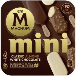 Gelado Mini Chocolate Branco, Clássico, e Amêndoa