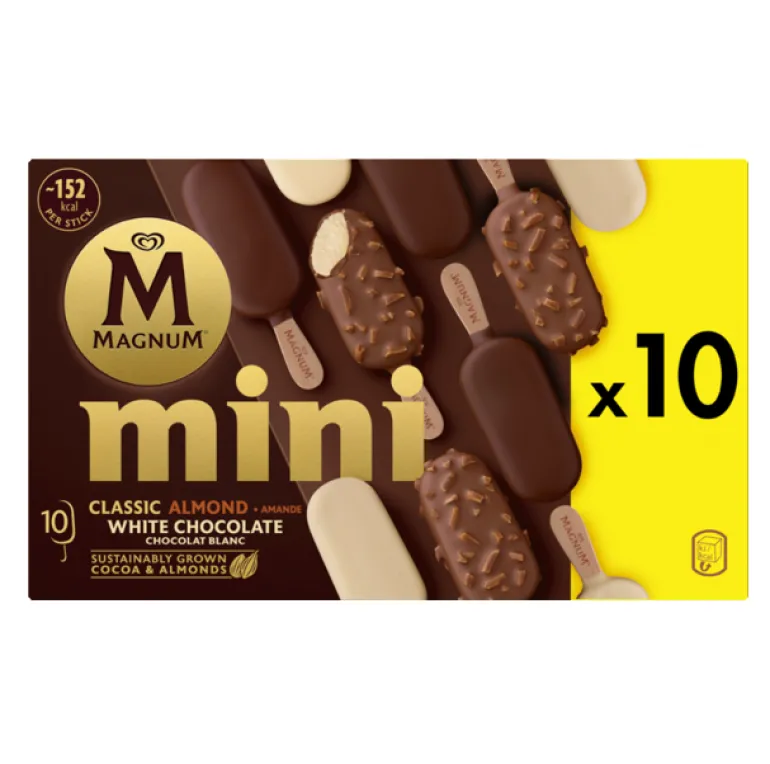 Gelado Mini Chocolate Branco, Clássico, e Amêndoa