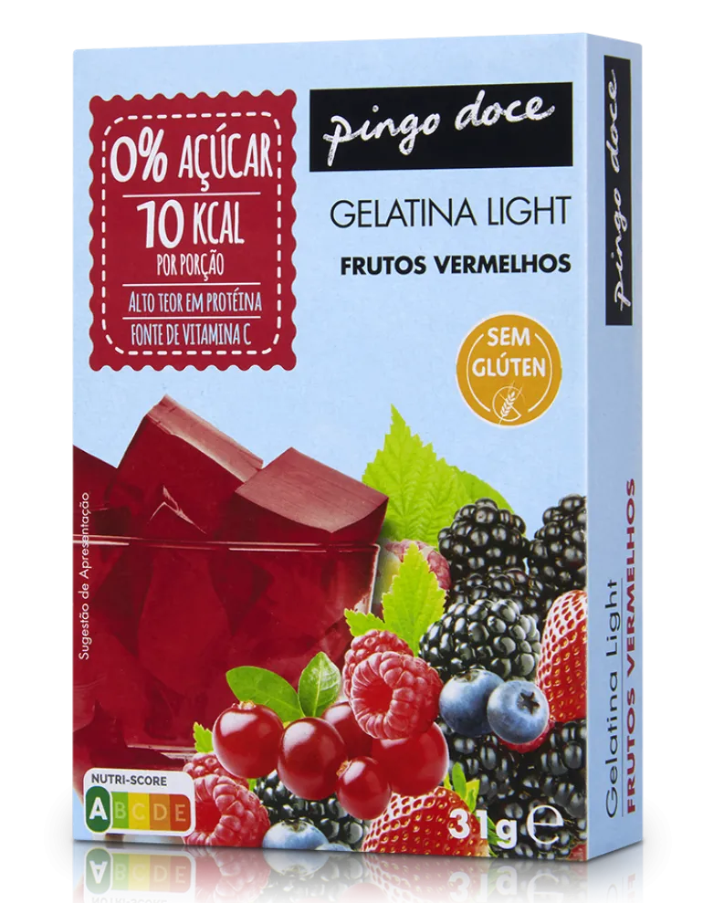 Gelatina em Pó de Frutos Vermelhos 0% Açúcar