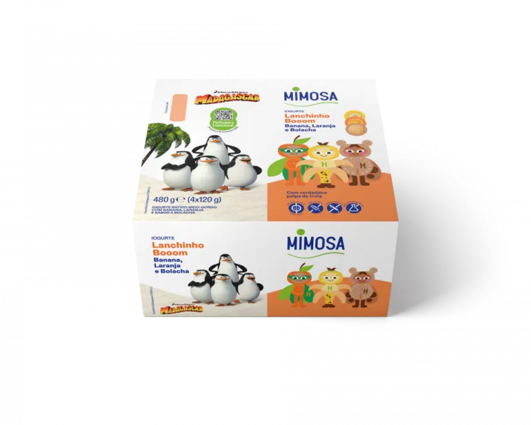 Iogurte Fruta Batida Lanchinho Booom Banana, Laranja e Bolacha Pack 4