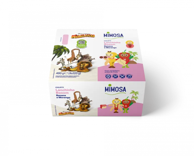 Iogurte Fruta Batida Lanchinho Booom Banana e Morango Pack 4