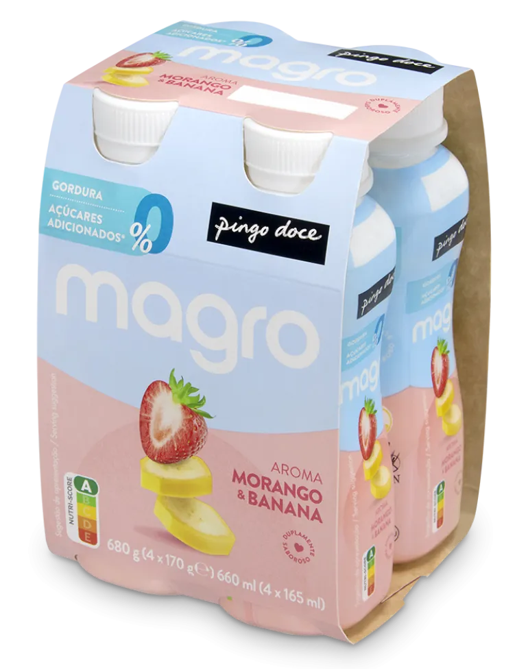 Iogurte Líquido Magro 00% Morango e Banana Pack 4
