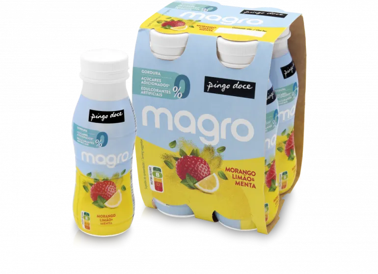 Iogurte Líquido Magro 000% Morango, Limão e Menta Pack 4