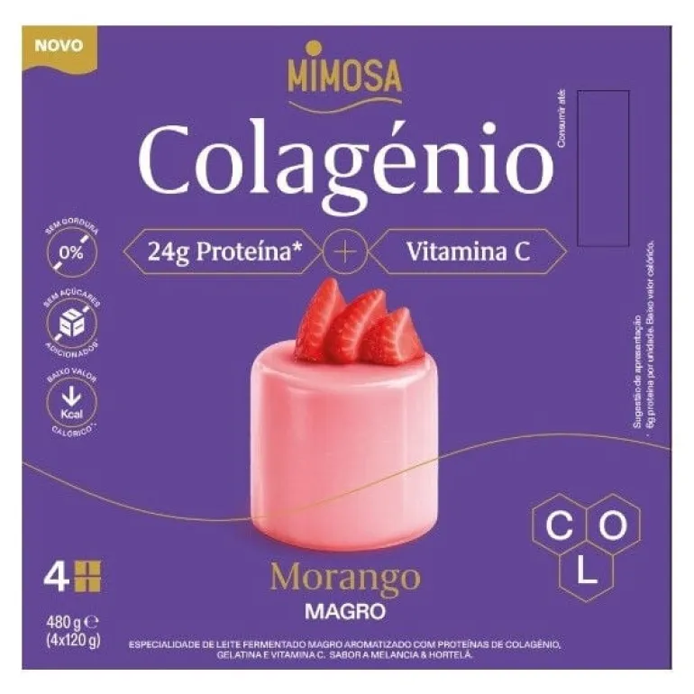 Iogurte Magro Gelatina Colagénio Morango Pack 4