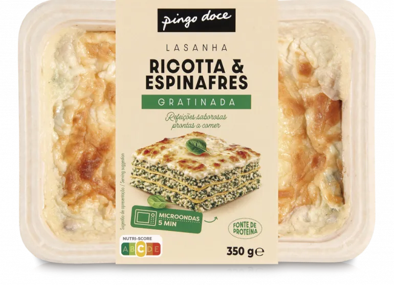 Lasanha de Ricotta e Espinafres Gratinada