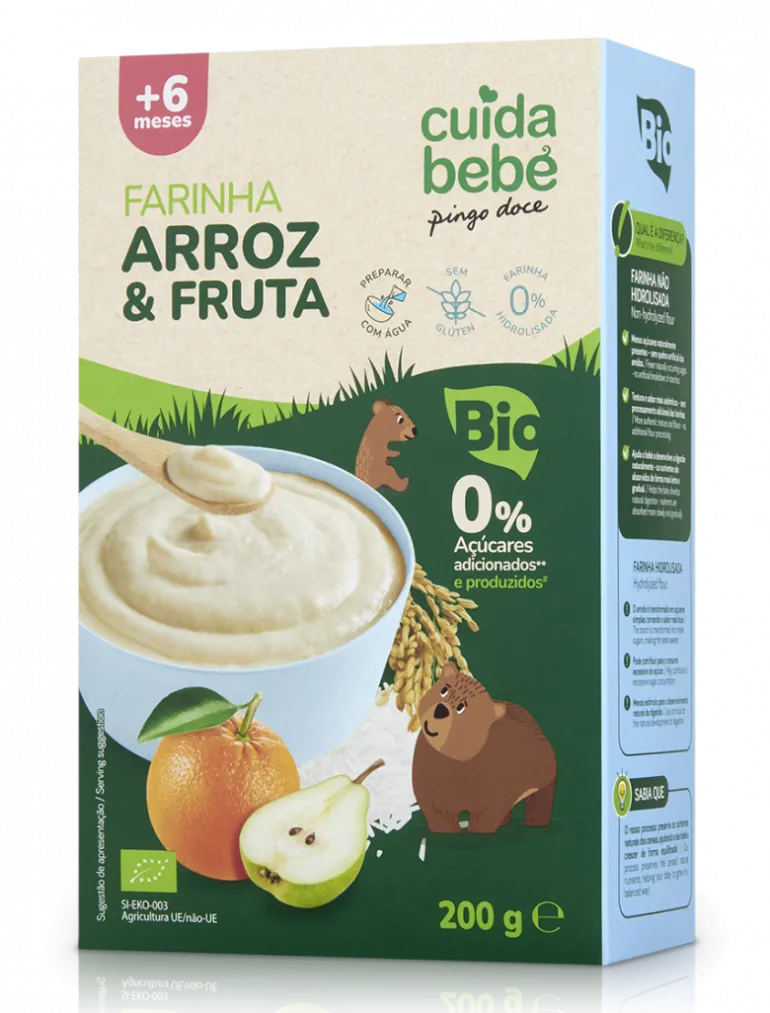 Papa Infantil Farinha Láctea de Arroz e Fruta Bio