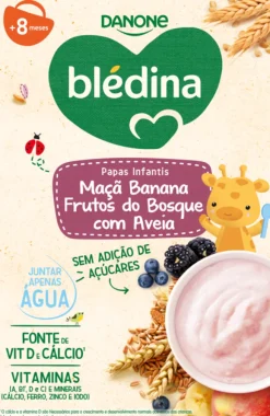Papa Infantil Farinha Láctea Maçã, Banana e Frutos do Bosque com Aveia