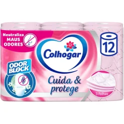 Papel Higiénico Cuida & Protege Rosa 3 Folhas 12 Rolos