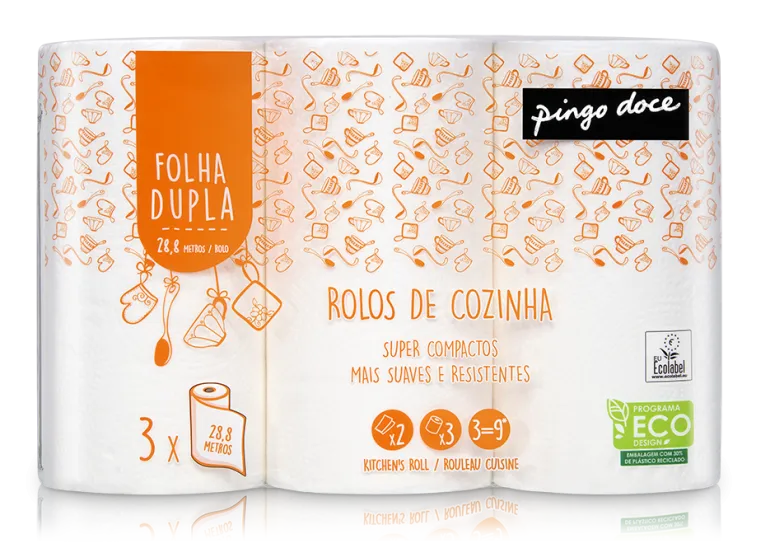 Rolo de Cozinha 2 Folhas Compacto 3=9 Rolos