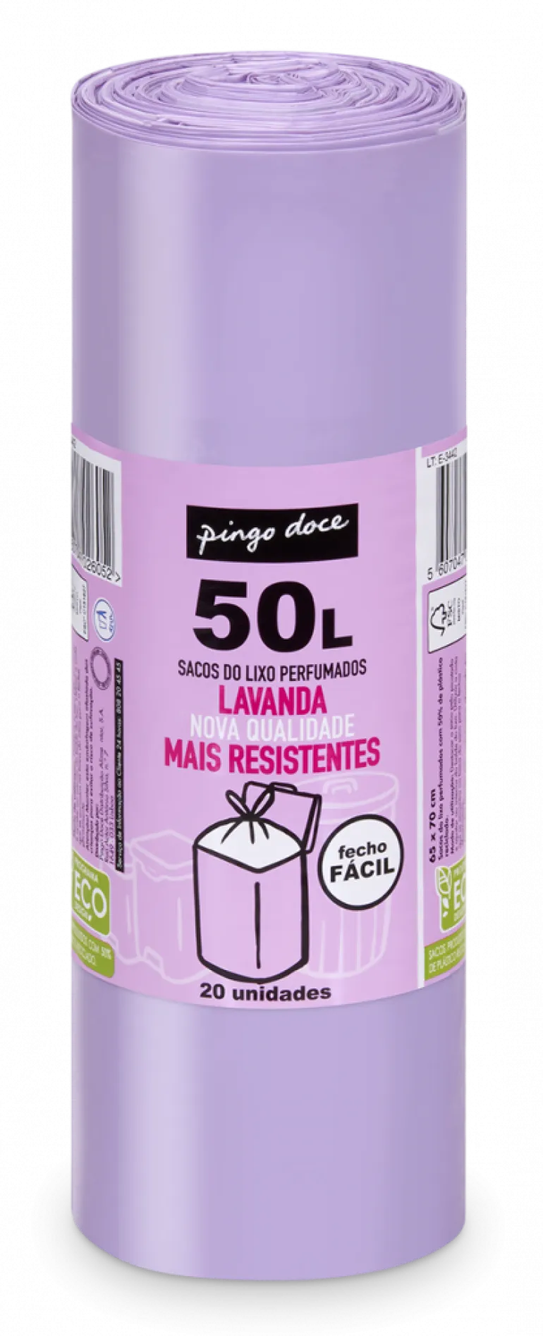 Sacos do Lixo Lavanda Fecho Fácil 50L