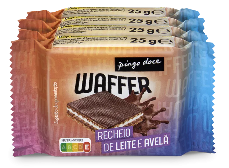 Waffer com Recheio de Leite e Avelãs Pack 4